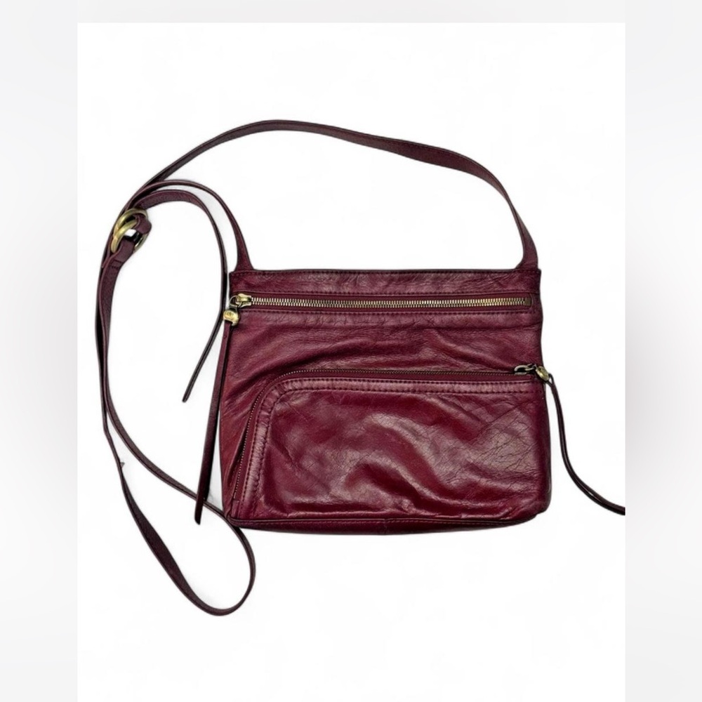HOBO International CASSIE Burgundy Leather Dual Zip Crossbody Bag Purse